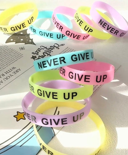 Never give up glow wristbands